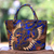 Beaded cotton  batik tote handbag 'Glorious Java' - Beaded Blue Cotton Batik Handbag Hand Crafted in Bali