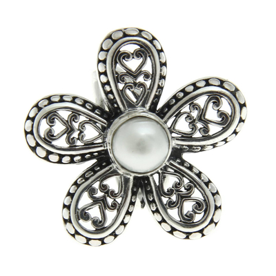 anillo flor perla cultivada - Anillo de mujer con flor de plata 925 y perlas cultivadas