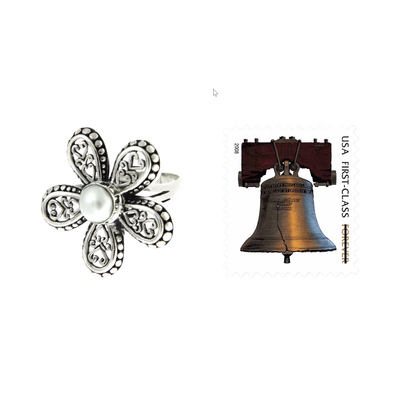 Blumenring aus Zuchtperle - Damen-Ring mit Zuchtperle und 925er-Blumen-Silber