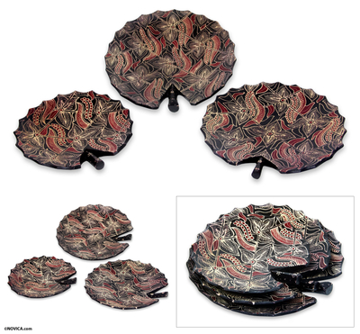 Wood batik decorative plates, Kirno Monda (set of 3)