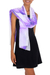 Hand painted silk shawl, 'Purple Fern Shadow' - Handpainted Sheer White Silk Shawl with Purple Ferns