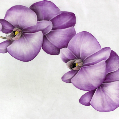 Handbemalter Seidenschal - Schal aus handbemaltem Seidenchiffon mit Lavendelorchidee