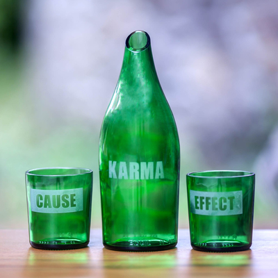 Jarra y vasos de vidrio reciclado, (set para 2) - Jarra y vasos de vidrio reciclado