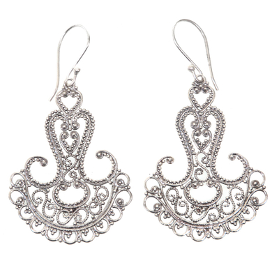 Sterling silver filigree earrings, 'Benoa Anchor' - Sterling silver filigree earrings