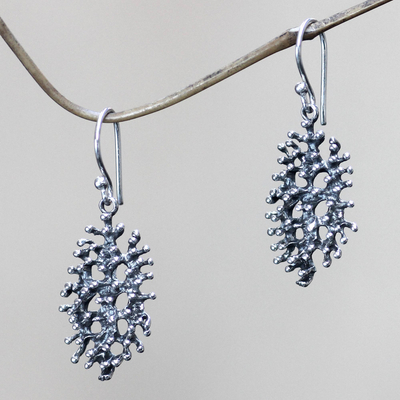 Sterling silver dangle earrings, 'Menjangan Glory' - Handcrafted Sterling Silver Coral Earrings Artisan Jewelry