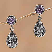Amethyst dangle earrings, 'Joyous Beauty'