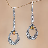 Citrine drop earrings, 'Golden Light' - Silver and Citrine Earrings Balinese Fair Trade Jewelry