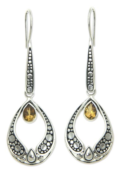 Citrine drop earrings, 'Golden Light' - Silver and Citrine Earrings Balinese Fair Trade Jewelry