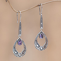 Amethyst dangle earrings, 'Lilac Light' - Silver and Amethyst Earrings Balinese Fair Trade Jewelry