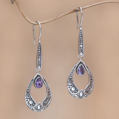 Amethyst dangle earrings, 'Lilac Light' - Silver and Amethyst Earrings Balinese Fair Trade Jewelry