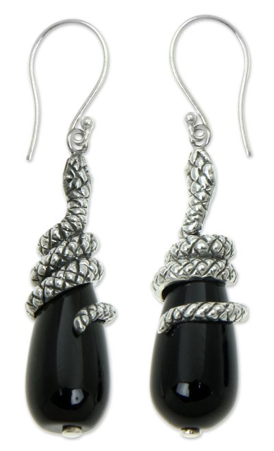 Save the Wildlife Handmade Silver Balinese Onyx Earrings