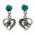 Sterling silver heart earrings, 'Frangipani Hearts' - Fair Trade Recon Turquoise and Sterling Silver Earrings