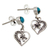 Sterling silver heart earrings, 'Frangipani Hearts' - Fair Trade Recon Turquoise and Sterling Silver Earrings