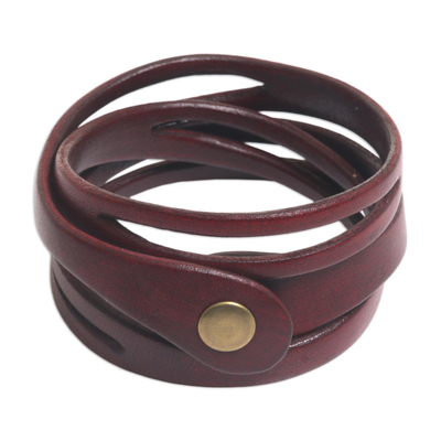 Wickelarmband aus Leder - Handgefertigtes Wickelarmband aus rotem Leder