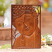 Wood relief panel, 'Young Buddha'
