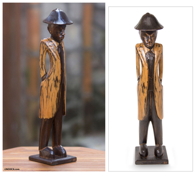 Wood sculpture, 'Colonial Foreman' - Colonial Style Indonesian Wood Sculpture