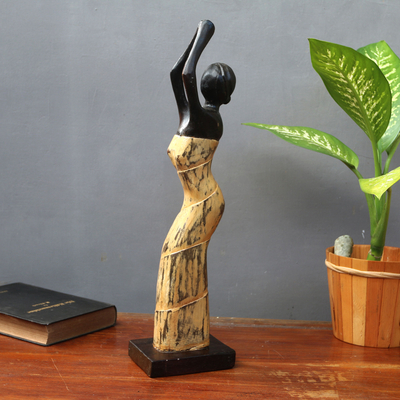 Wood sculpture, 'Prayer' - Woman in Prayer Sculpture Bali