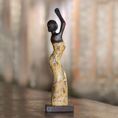 Wood sculpture, 'Prayer' - Woman in Prayer Sculpture Bali