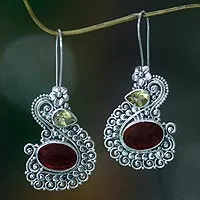 Pendientes colgantes de cornalina y citrino, 'Cisne balinés' - Pendientes de cisne de plata con cornalina y citrino