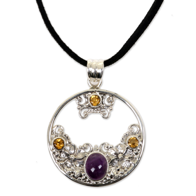 Citrine Amethyst and Sterling Silver Necklace Bali Jewelry