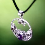 Citrine and amethyst floral necklace, 'Frangipani Moon' - Citrine Amethyst and Sterling Silver Necklace Bali Jewelry