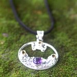 Citrine and amethyst floral necklace, 'Frangipani Moon' - Citrine Amethyst and Sterling Silver Necklace Bali Jewelry