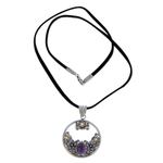 Citrine and amethyst floral necklace, 'Frangipani Moon' - Citrine Amethyst and Sterling Silver Necklace Bali Jewelry