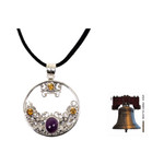 Citrine and amethyst floral necklace, 'Frangipani Moon' - Citrine Amethyst and Sterling Silver Necklace Bali Jewelry