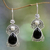 Cultured pearls and onyx flower earrings, 'Frangipani Nights' - Pearls and Onyx Earrings Artisan Crafted Thai Jewelry thumbail