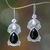 Pendientes perlas cultivadas y flor de ónix - Pendientes de perlas y ónix Joyas tailandesas artesanales