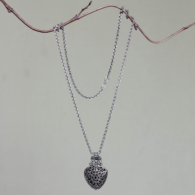 Sterling silver pendant necklace, 'Leaf Medallion' - Balinese Handmade Leaf Motif Silver Necklace