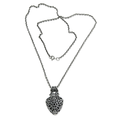 Sterling silver pendant necklace, 'Leaf Medallion' - Balinese Handmade Leaf Motif Silver Necklace