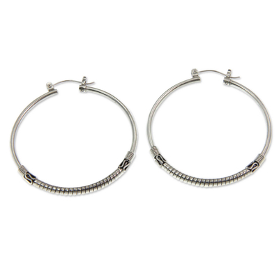 Sterling silver hoop earrings, 'Life's Journey' - Artisan Crafted Sterling Silver Balinese Hoop Earrings