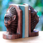 Wood bookends, 'Orangutan Couple' (pair) - Balinese Artisan Crafted Signed Orangutan Bookends (Pair)