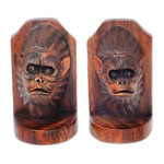 Wood bookends, 'Orangutan Couple' (pair) - Balinese Artisan Crafted Signed Orangutan Bookends (Pair)