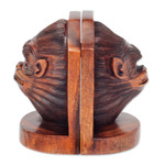 Wood bookends, 'Orangutan Couple' (pair) - Balinese Artisan Crafted Signed Orangutan Bookends (Pair)