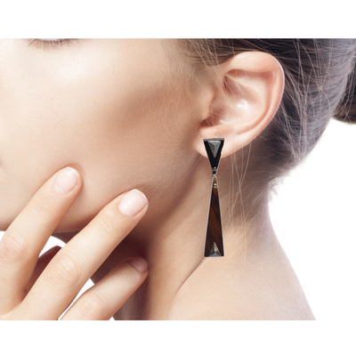 Horn dangle earrings, 'Black Mountain' - Handcrafted Silver Accent Earrings with Water Buffalo Horn