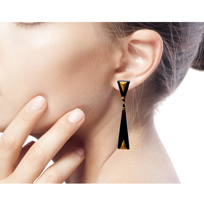 Horn dangle earrings, 'Black Mountain' - Handcrafted Brass Accent Earrings with Water Buffalo Horn