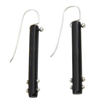 Sterling silver accent drop earrings, 'Benoa Moonlight' - Hand Crafted Silver Accent Earrings with Water Buffalo Horn