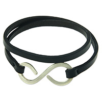 Leather wrap bracelet, 'Silver Infinity' - Artisan Crafted Leather Wrap Bracelet with Silver Brass Hook