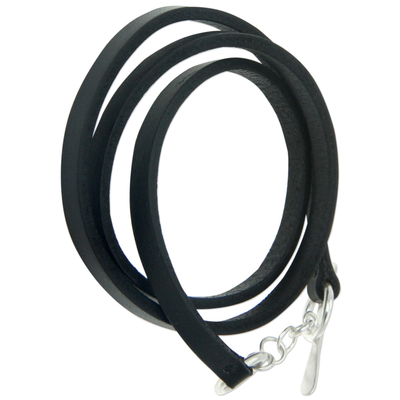 Leather wrap bracelet, 'Black Minimalism' - Black Leather Wrap Bracelet Artisan Crafted Jewelry