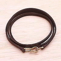 Leather wrap bracelet, 'Quartet in Brown' - Quality Leather Wrap Bracelet with Antiqued Brass Clasp