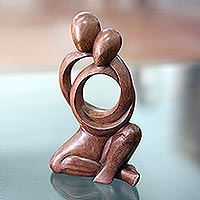 Wood statuette, 'Together Forever' - Romantic Wooden Handcrafted Sculpture