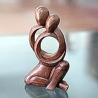 estatuilla de madera - Escultura de amantes abstractos