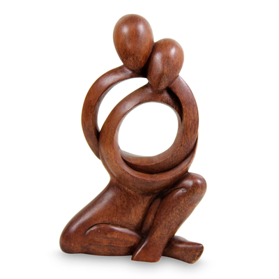 Wood statuette, 'Together Forever' - Abstract Lovers Sculpture