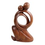 Wood statuette, 'Together Forever' - Abstract Lovers Sculpture