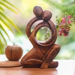 Wood statuette, 'Together Forever' - Abstract Lovers Sculpture