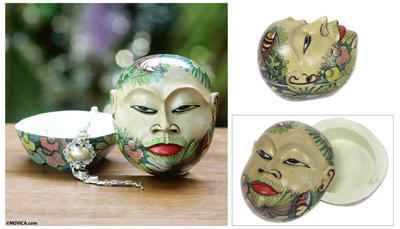 Wood box, 'Portrait of Hanoman' - Hand Painted Balinese Hindu Theme Decorative Box
