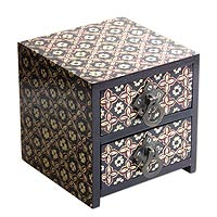 Batik wood jewelry box, 'Floral Legacy' - Wood Batik Mini Jewelry Box Chest from Java