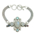 Cultured pearl and rainbow moonstone flower bracelet, 'Regal Gianyar' - Rainbow Moonstone and Blue Topaz Bracelet thumbail